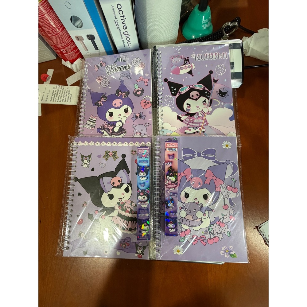 Sanrio Kuromi Spiral Notebook Set 4 Pack Purple Lavender Stationery Stickers